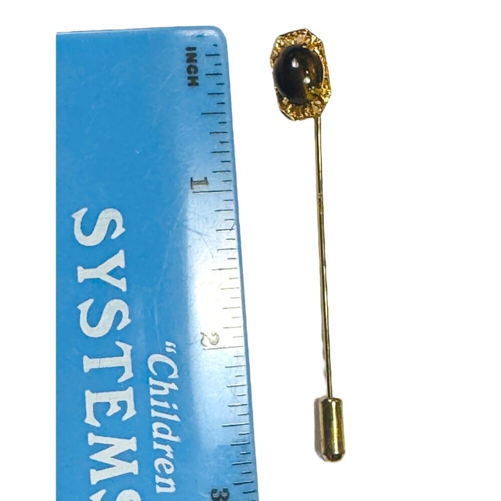 Vintage Gold Stick Pin With Tigers Eye Stone Gemstone Accent - Picture 5 of 8
